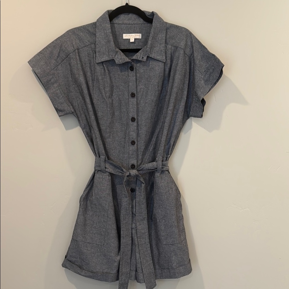 Everyday Ritual Denim/ Gray Button-Up Romper - Picture 5 of 6